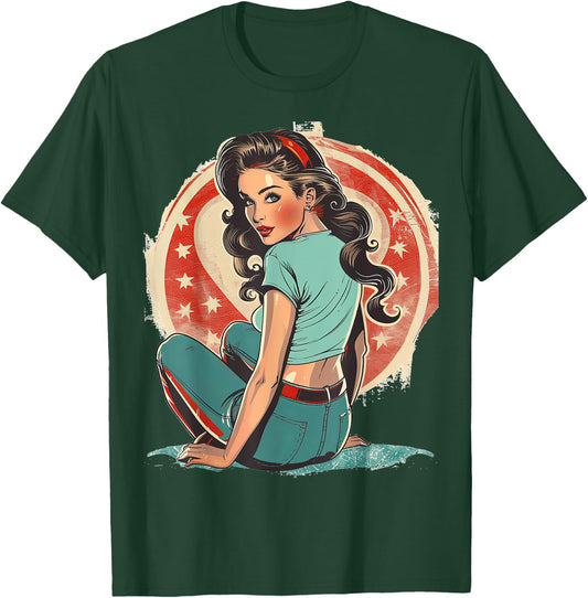 Pinup Girl Pin Up Vintage Retro girls T-Shirt - T-Shirt | Forest