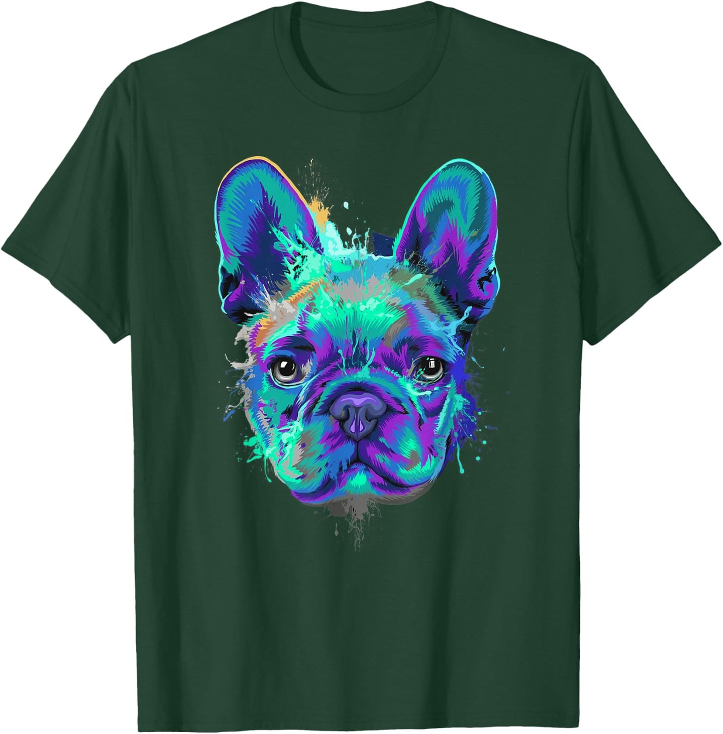 Frenchie Bulldog French Dog Face Colorful Pop Art Style Cool Men Women Kids T-Shirt - T-Shirt | Forest