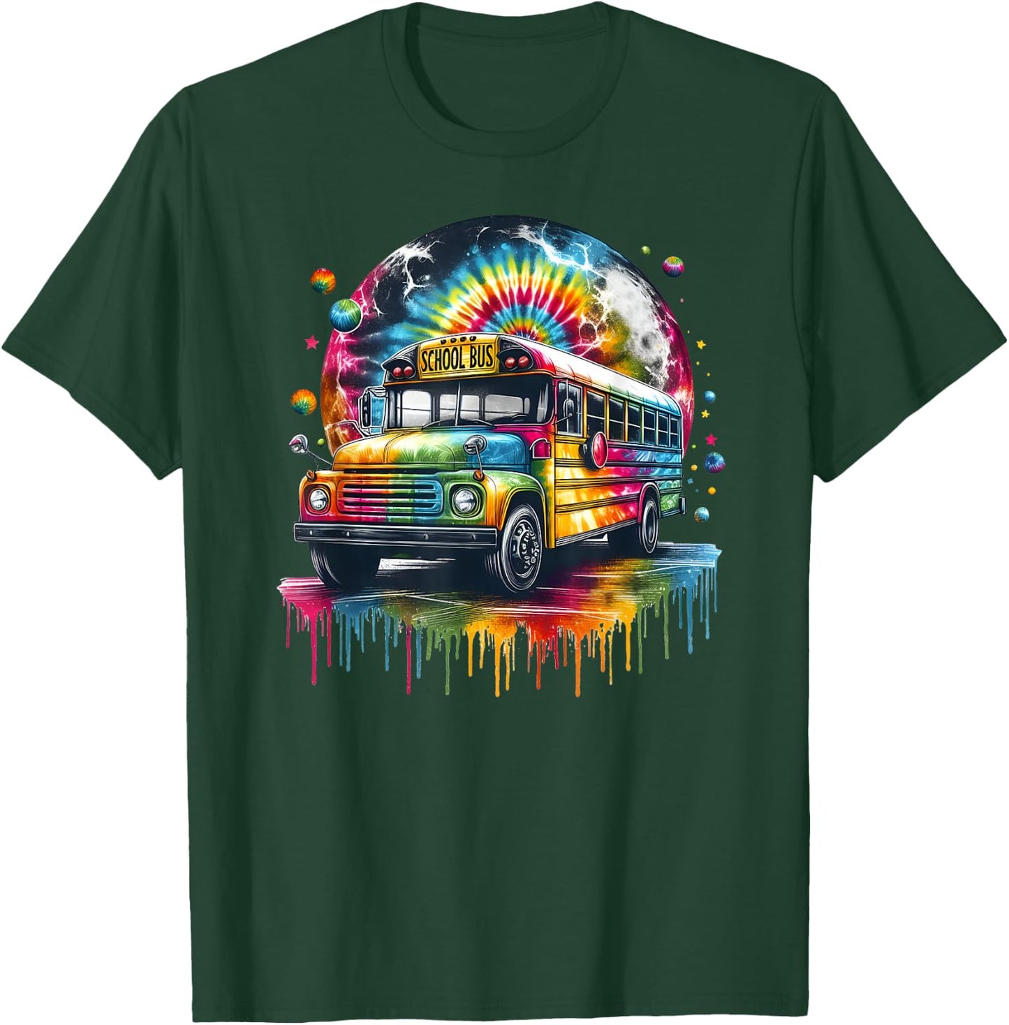 Tie Dye School Bus Art Psychedelic Retro Colors Futuristic T-Shirt - T-Shirt | Forest