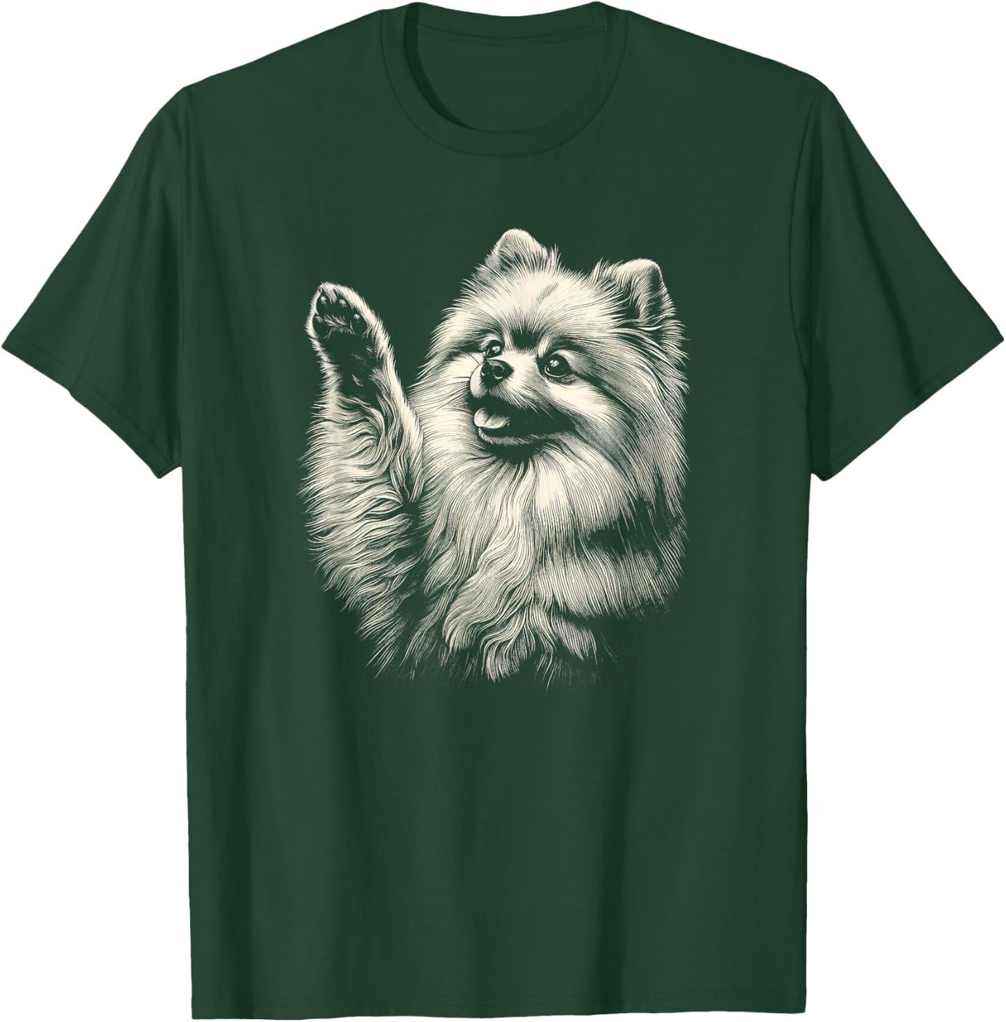 Vintage Pomeranian Dog Raising Paw Art Design Women T-Shirt - T-Shirt | Forest