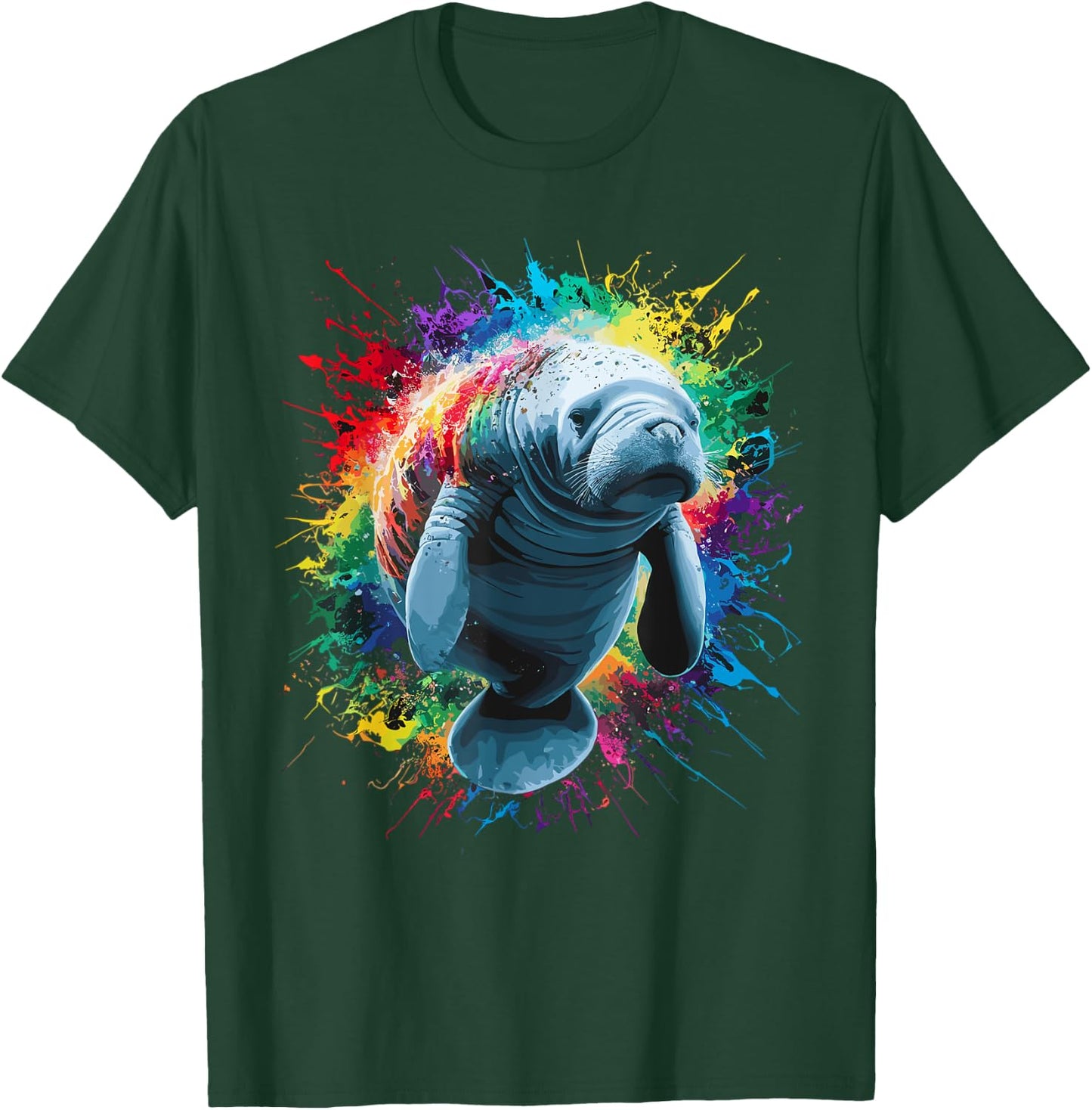 Colorful Paint Splash Cute Manatee Art Graphic T-Shirt - T-Shirt | Forest