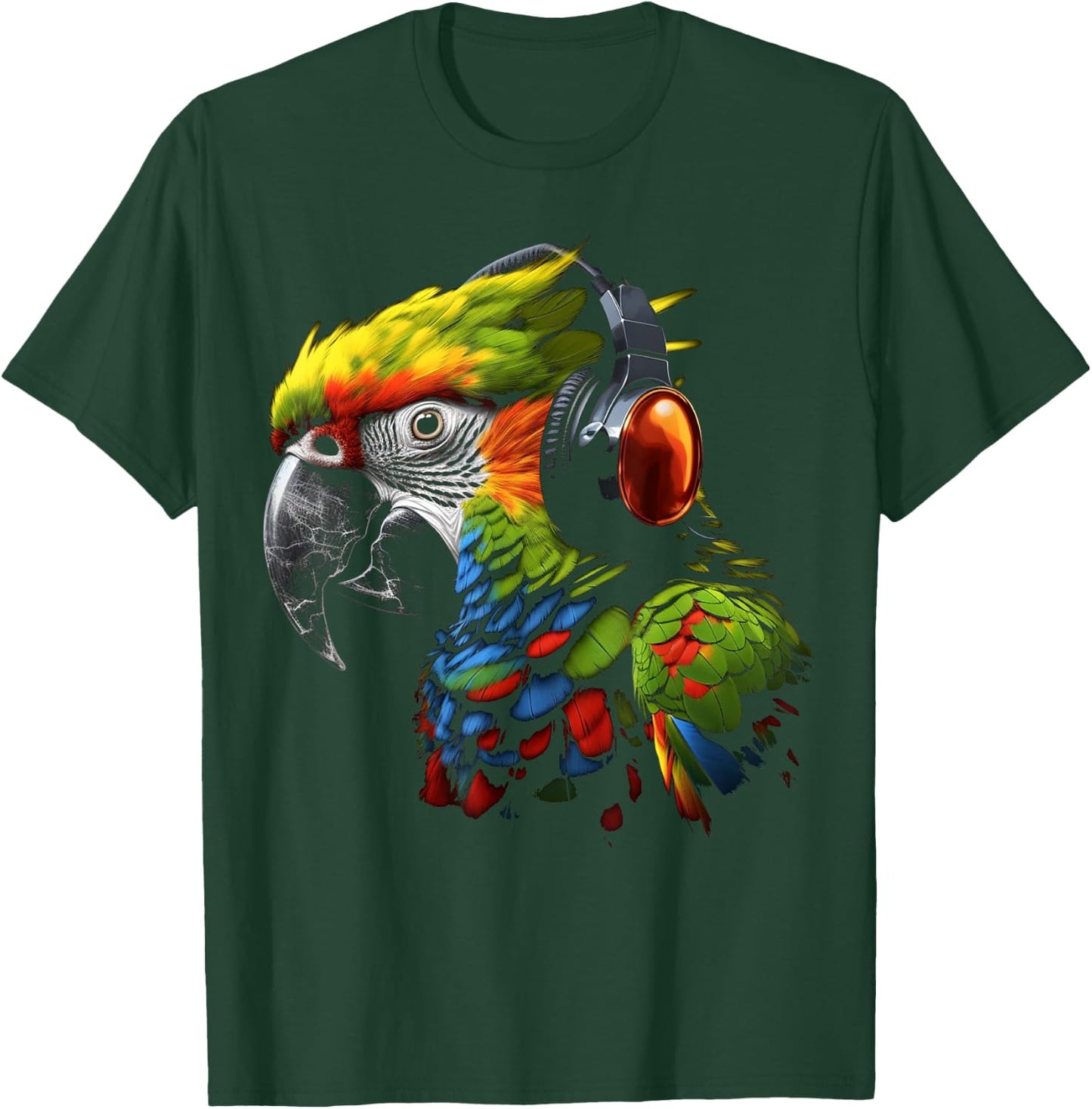 Parrot Music Art Headphones Musicians Animal Bird Parrot T-Shirt - T-Shirt | Forest