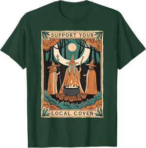 Support Your Local Coven Witch Wizard Tarot Card Halloween T-Shirt - T-Shirt | Forest