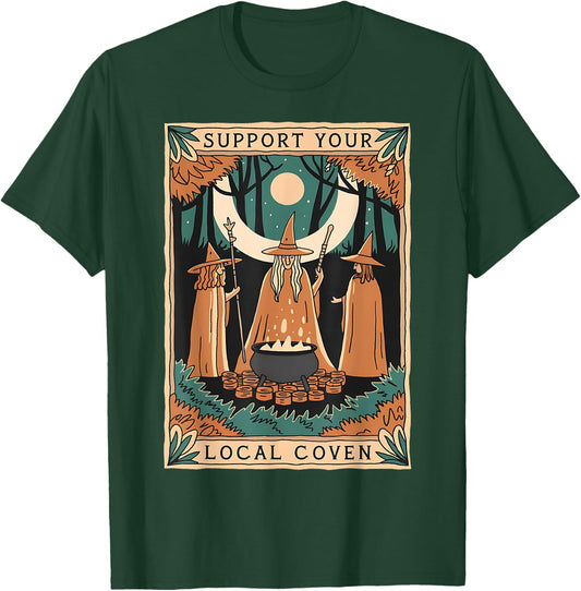 Support Your Local Coven Witch Wizard Tarot Card Halloween T-Shirt - T-Shirt | Forest