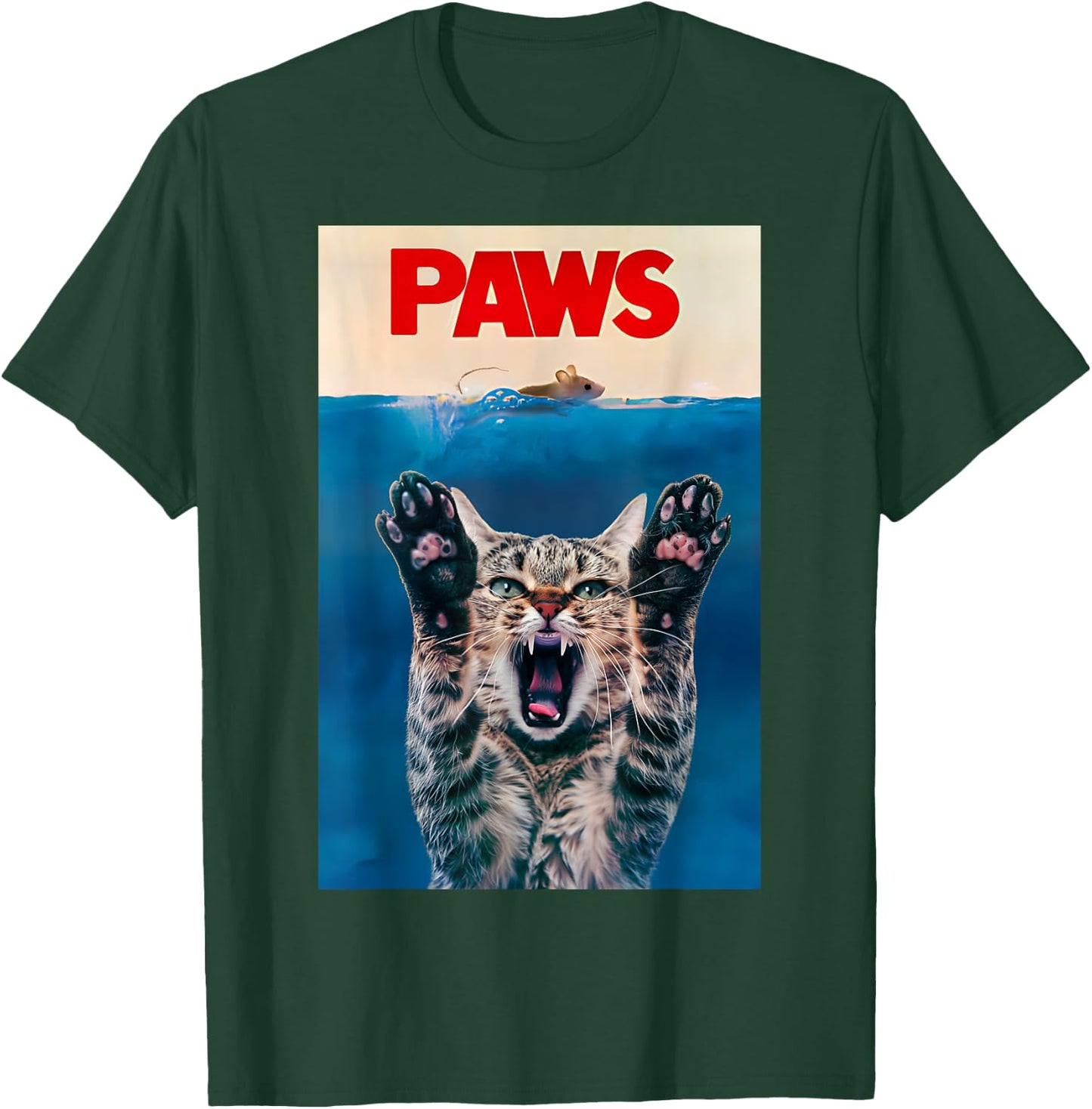 PAWS Funny Cat parody cat Lover Gift Kitten Shark Mouse meow T-Shirt - T-Shirt | Forest