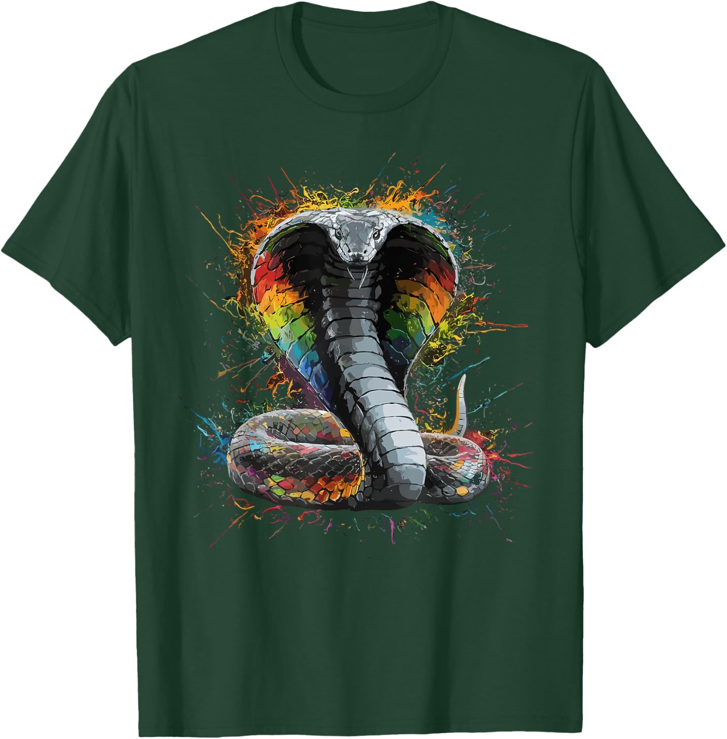 Colorful Paint Splash King Cobra Snake Art Graphic T-Shirt - T-Shirt | Forest