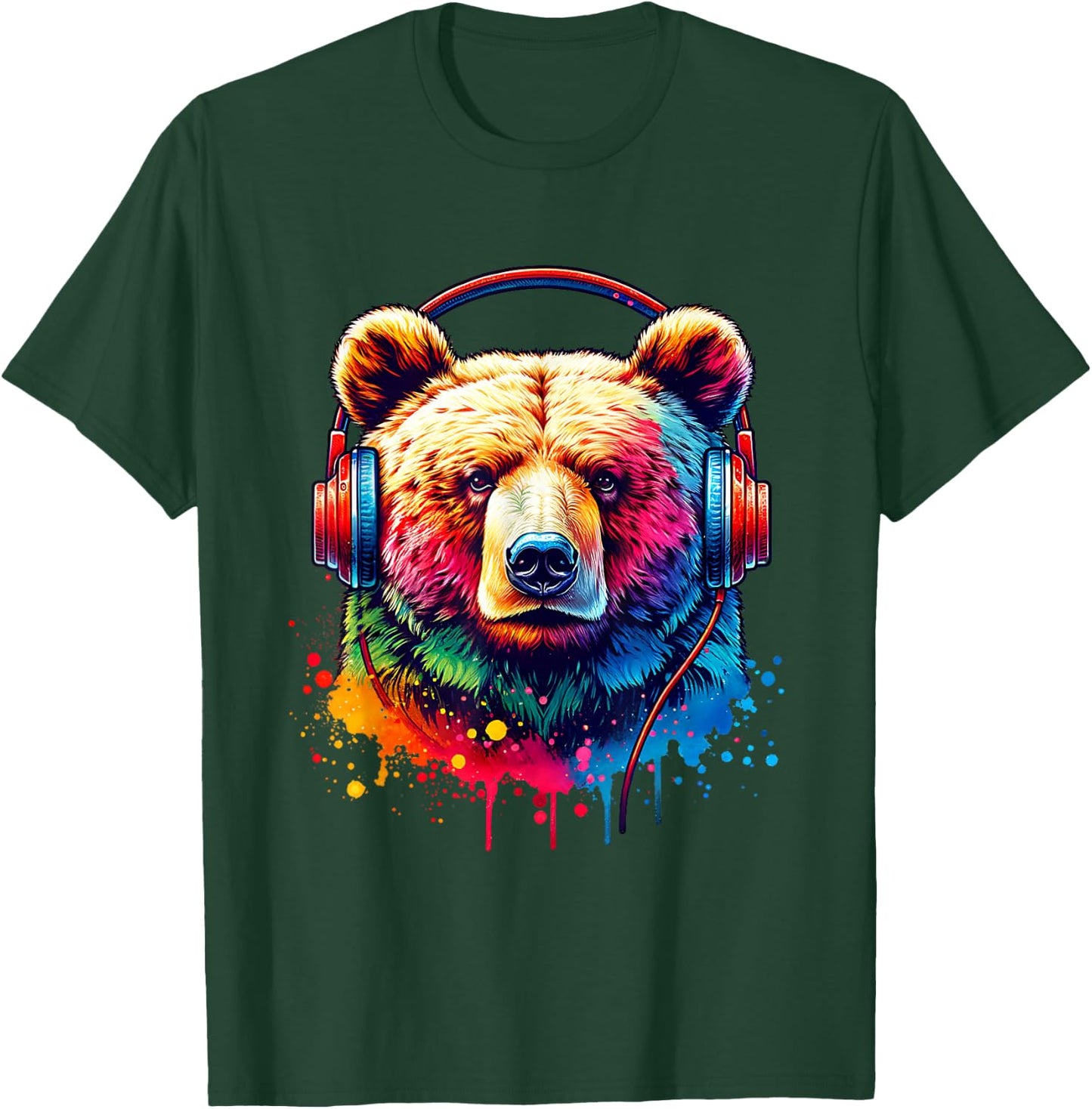 Bear With Headphones T-Shirt - T-Shirt | Forest