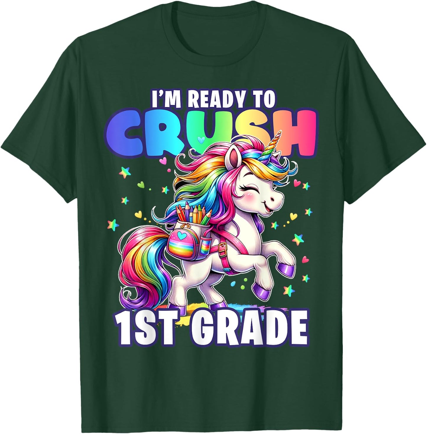 Crush 1st Grade Girls Back to School Unicorn First Day Cute T-Shirt - T-Shirt | Forest
