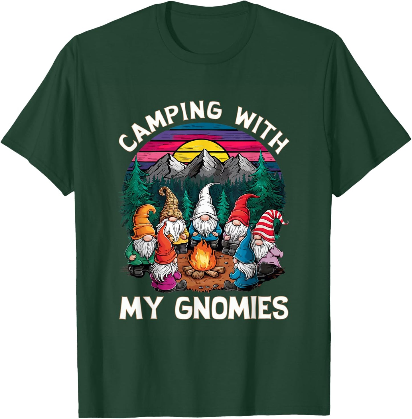 Camping With My Gnomies Funny Gnome Campfire T-Shirt - T-Shirt | Forest