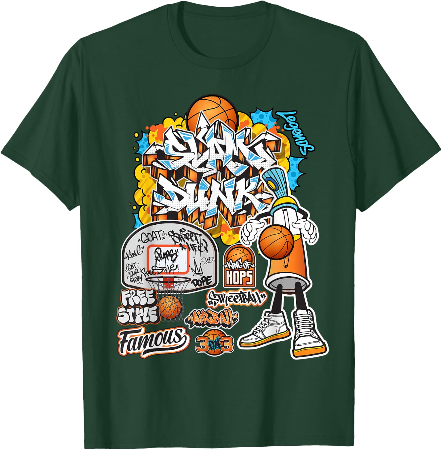 Cool Basketball Graffiti Style Illustration Graphic Designs T-Shirt - T-Shirt | Forest