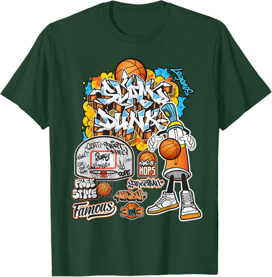 Cool Basketball Graffiti Style Illustration Graphic Designs T-Shirt - T-Shirt | Forest