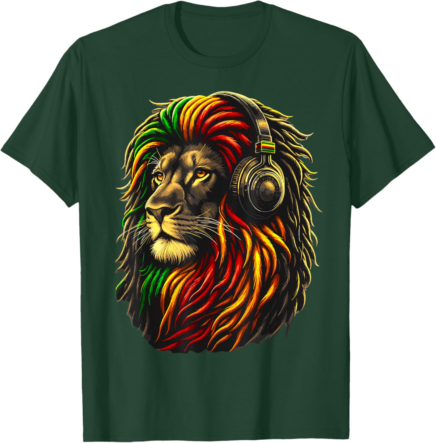 Rasta Reggae Music Headphones Jamaican Lion Judah T-Shirt - T-Shirt | Forest