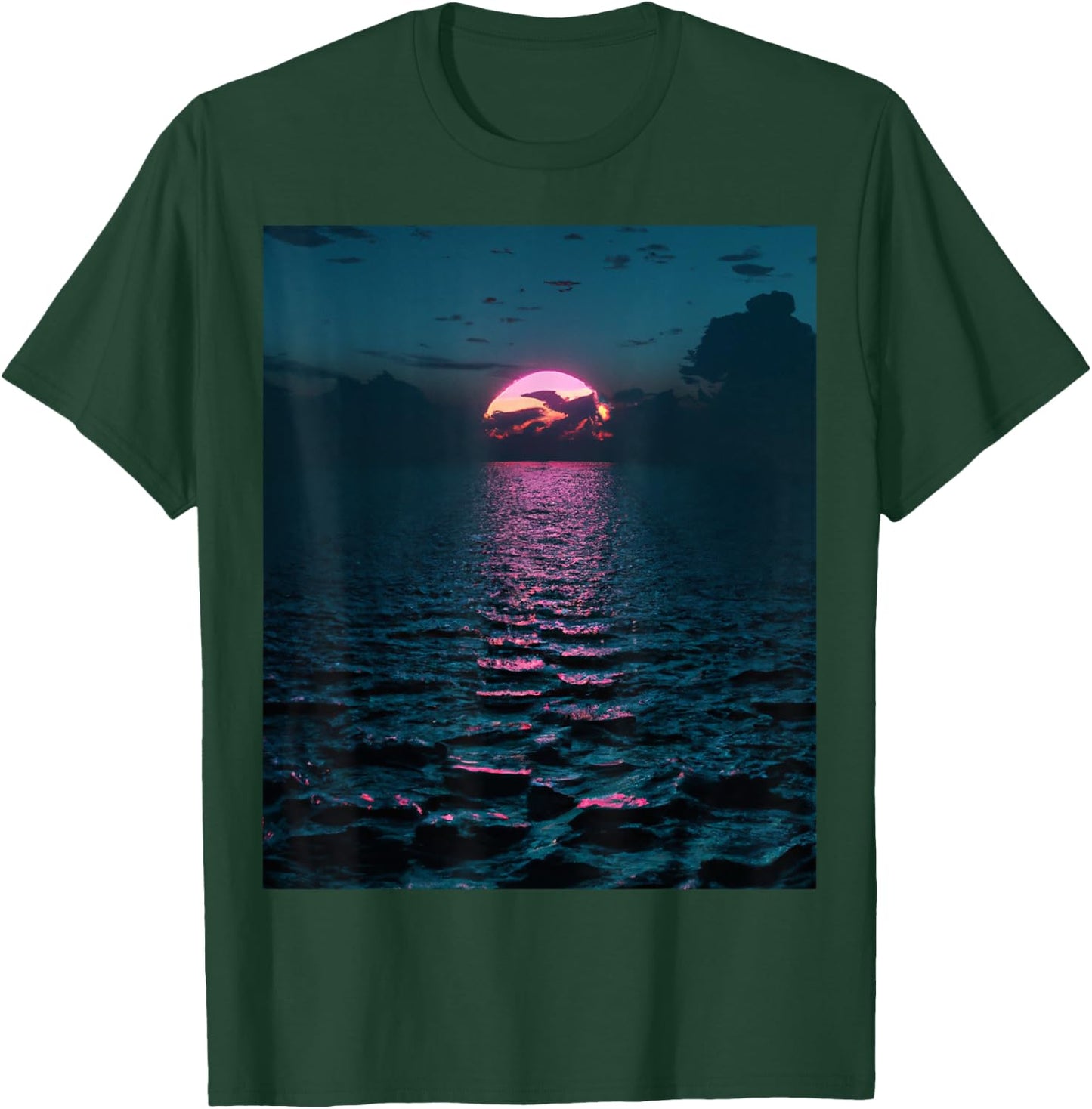 Vaporwave Aesthetic Sunset Above Dark Sea T-Shirt - T-Shirt | Forest