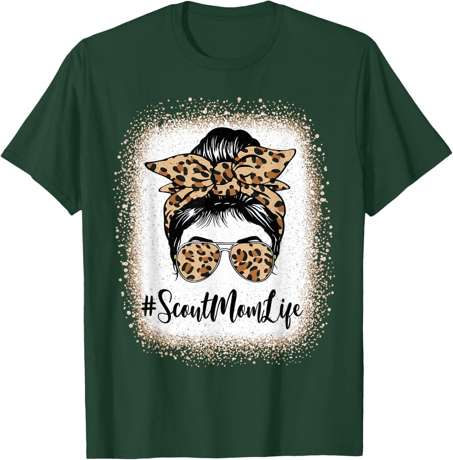 Scout Mom Life Bleached Leopard Messy Bun Mother's day T-Shirt - T-Shirt | Forest