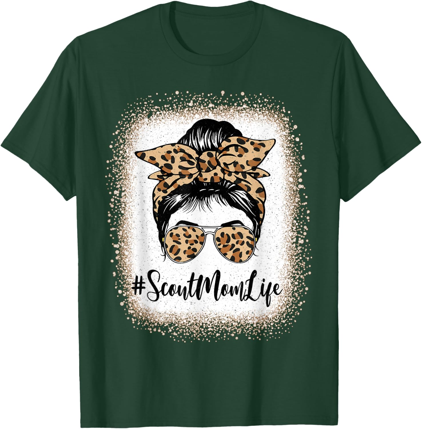 Scout Mom Life Bleached Leopard Messy Bun Mother's day T-Shirt - T-Shirt | Forest