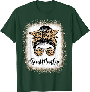 Scout Mom Life Bleached Leopard Messy Bun Mother's day T-Shirt - T-Shirt | Forest