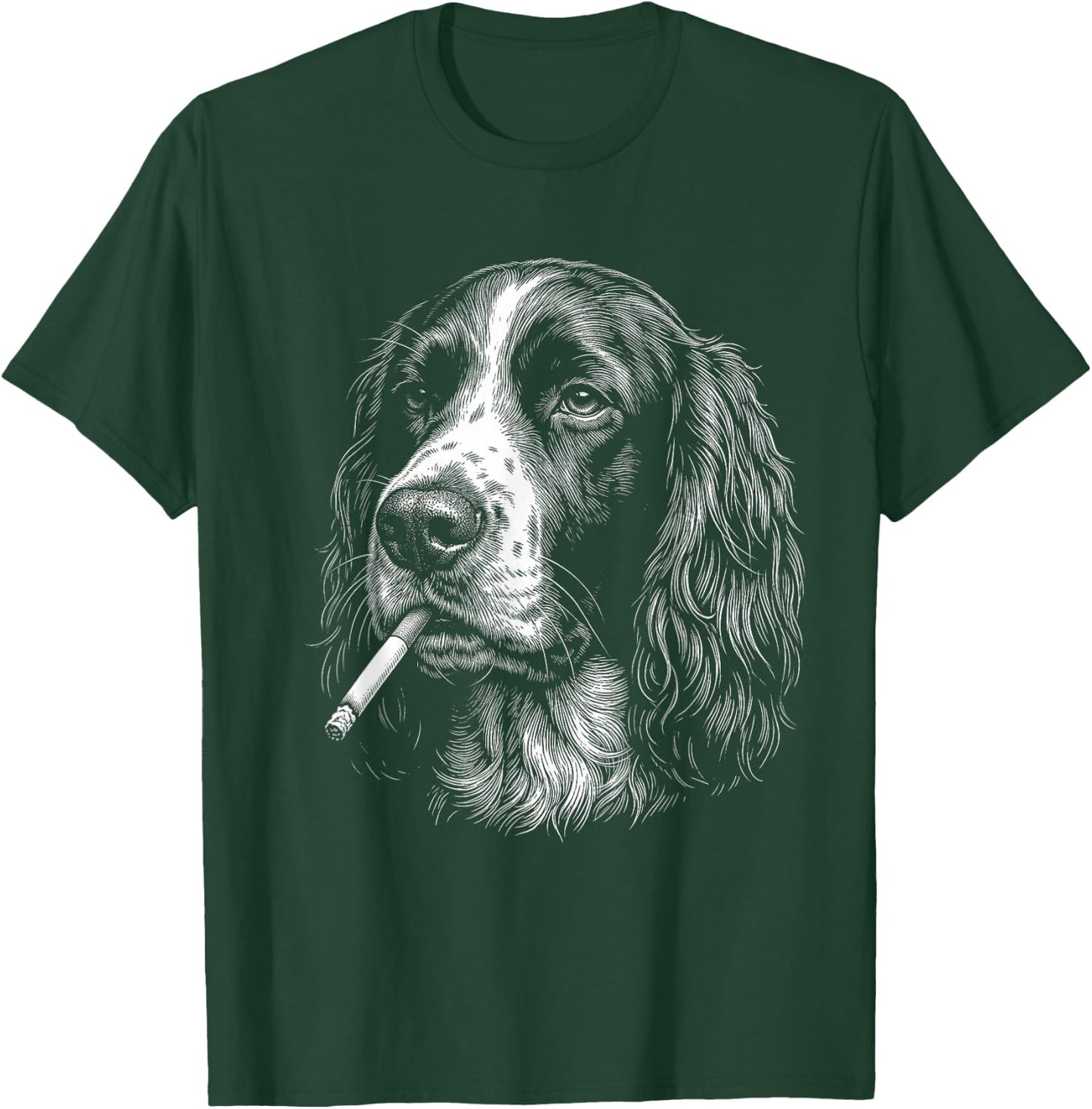 English Springer Spaniel Smoking Cigarette Dog Funny Meme T-Shirt - T-Shirt | Forest