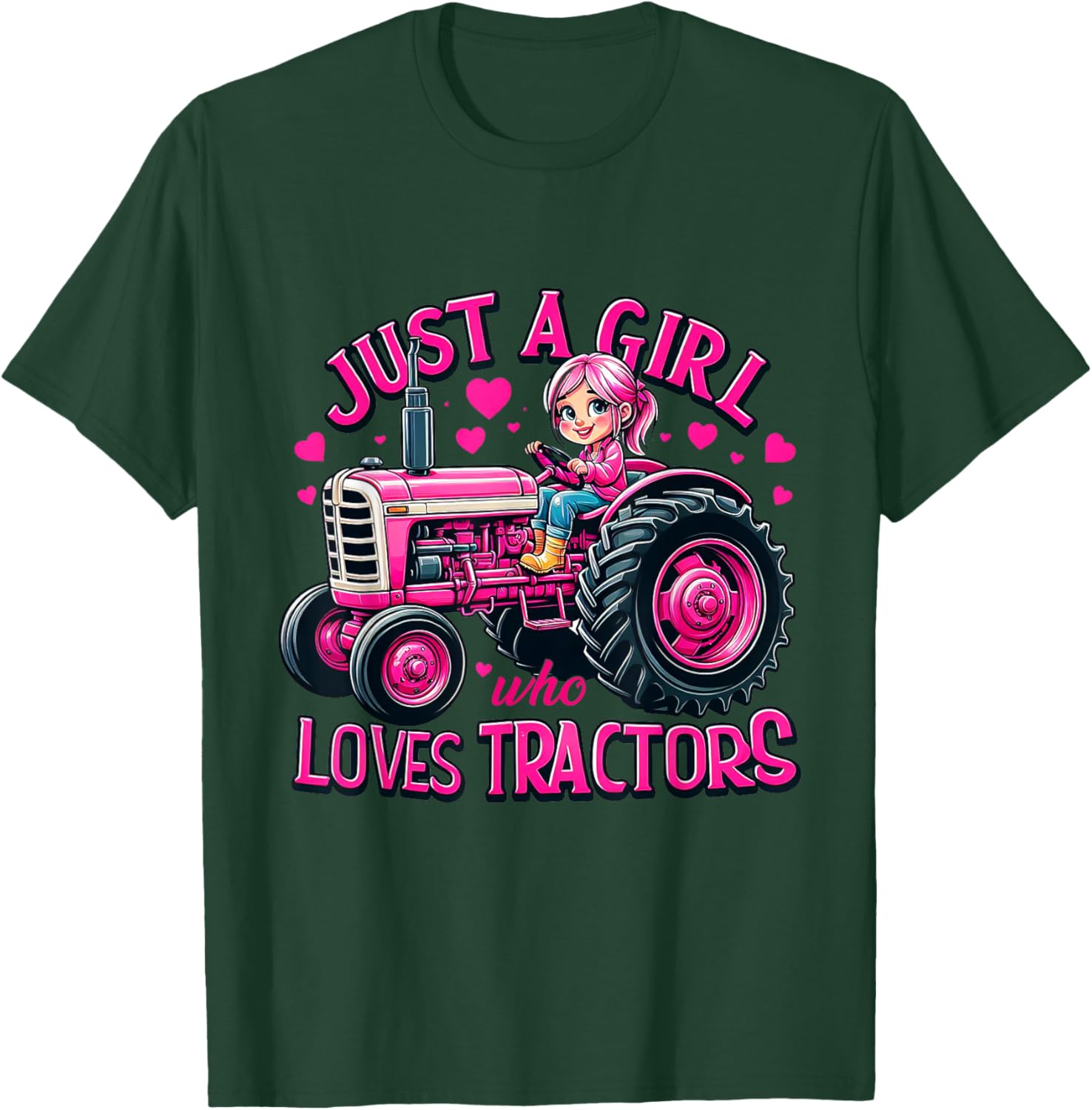 Pink Girl Farming Life - Just A Girl Who Loves Tractors T-Shirt - T-Shirt | Forest