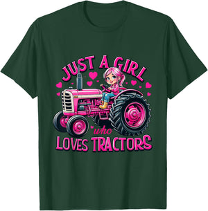 Pink Girl Farming Life - Just A Girl Who Loves Tractors T-Shirt - T-Shirt | Forest