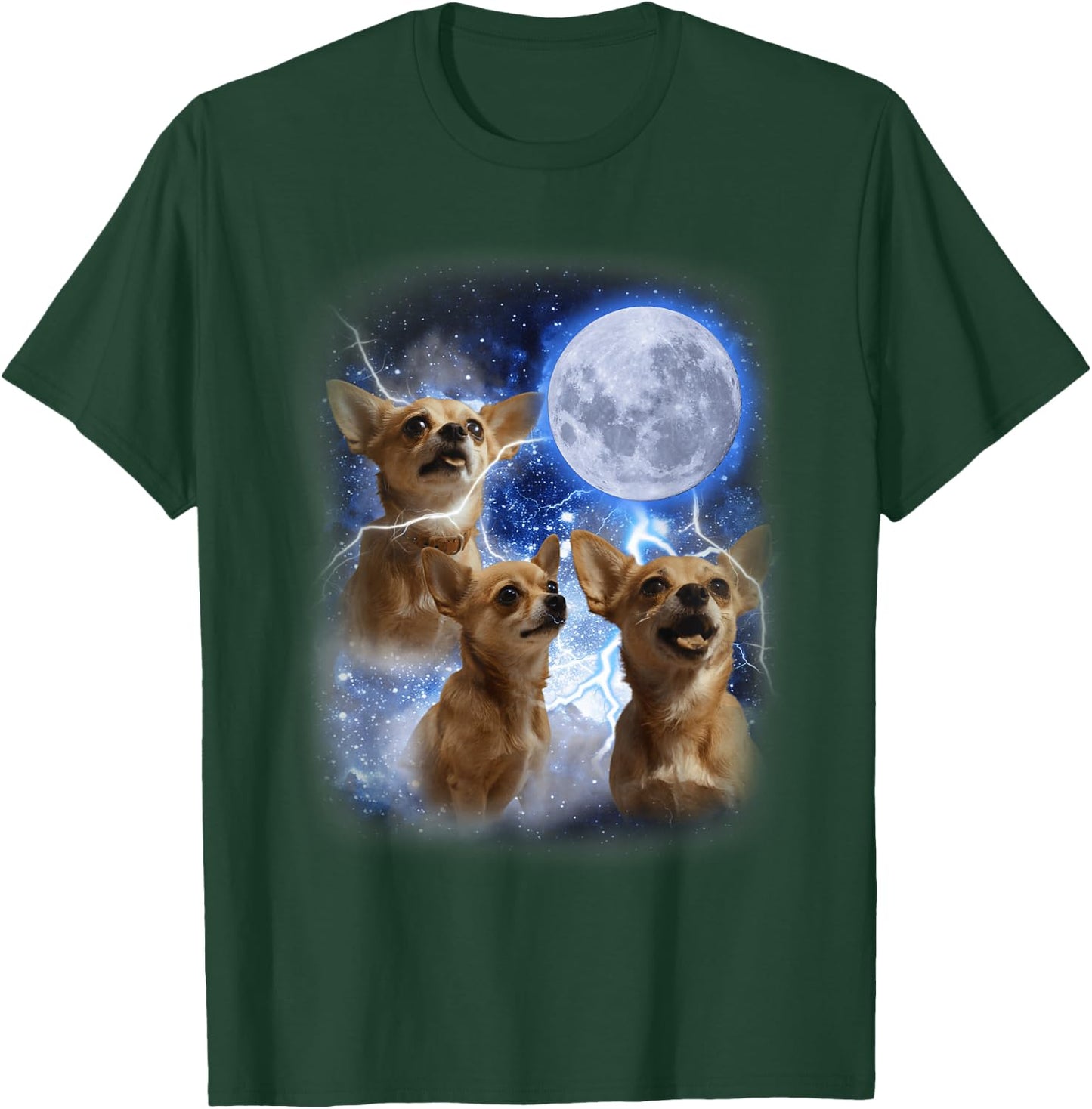 Three Chihuahuas Howl at Moon - 3 Dogs Funny Wolves Parody T-Shirt - T-Shirt | Forest