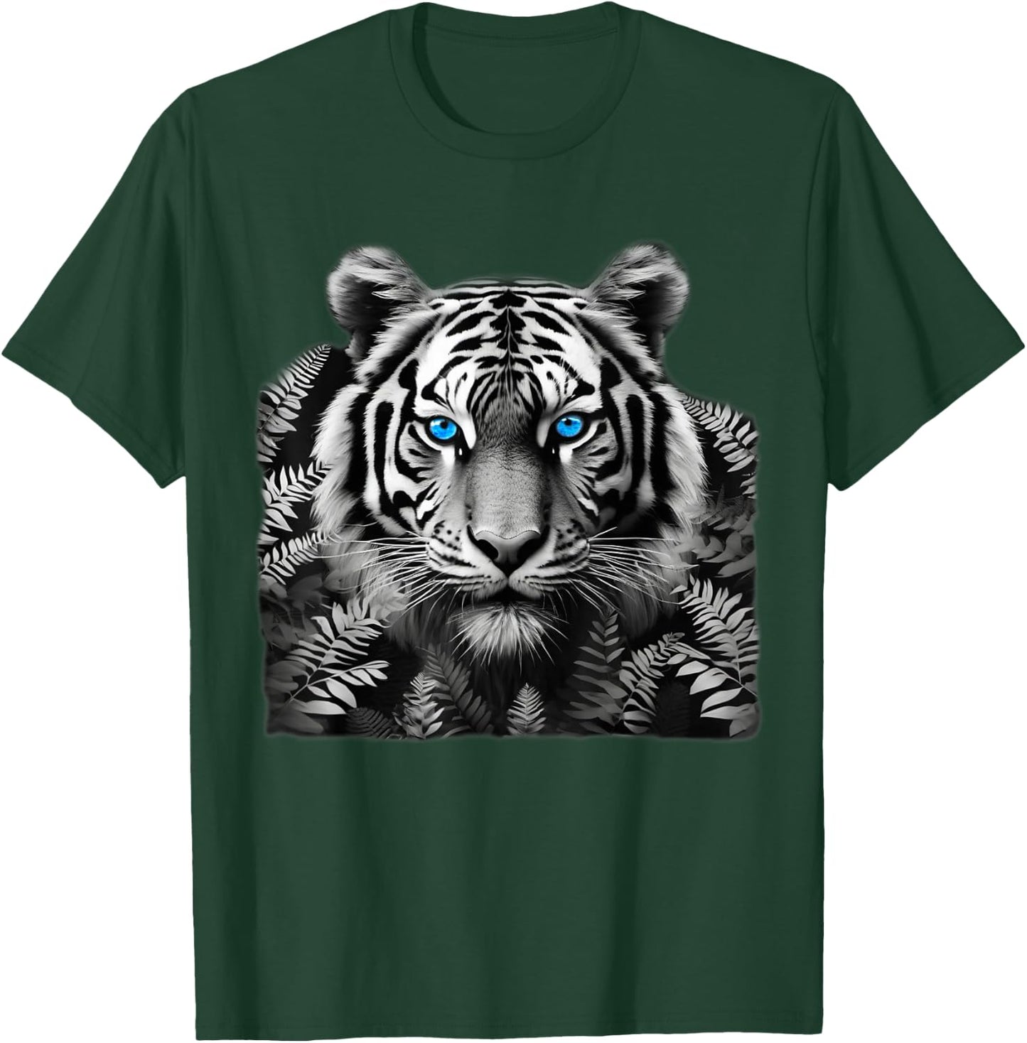 Tiger Black White Art with Stunning Blue Eyes T-Shirt - T-Shirt | Forest