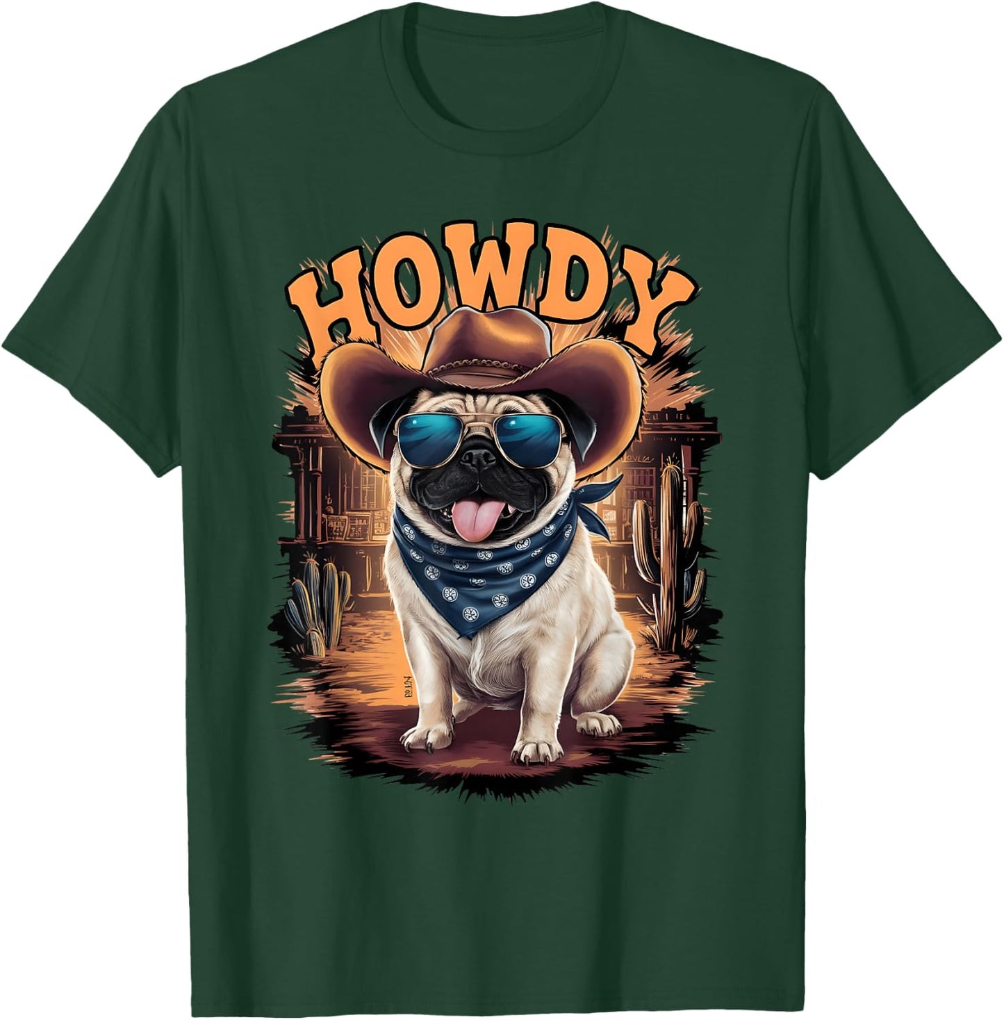 Pug Funny Cowboy Cowgirl Western Country Animal T-Shirt - T-Shirt | Forest