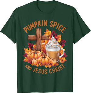 Pumpkin Spice And Jesus Christ Funny Fall Christian T-Shirt - T-Shirt | Forest