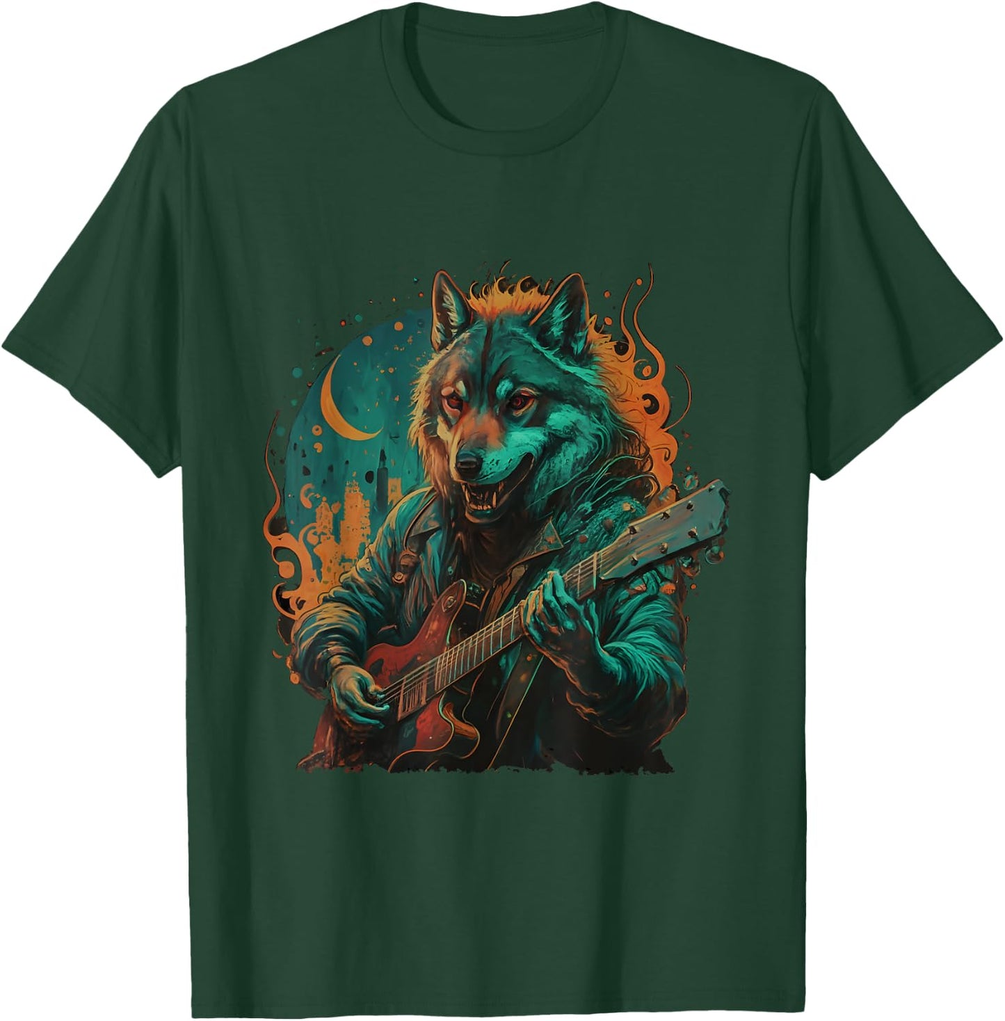 Wolf Playing Guitar Lover Rock Star Rock And Roll Guitarist T-Shirt - T-Shirt | Forest