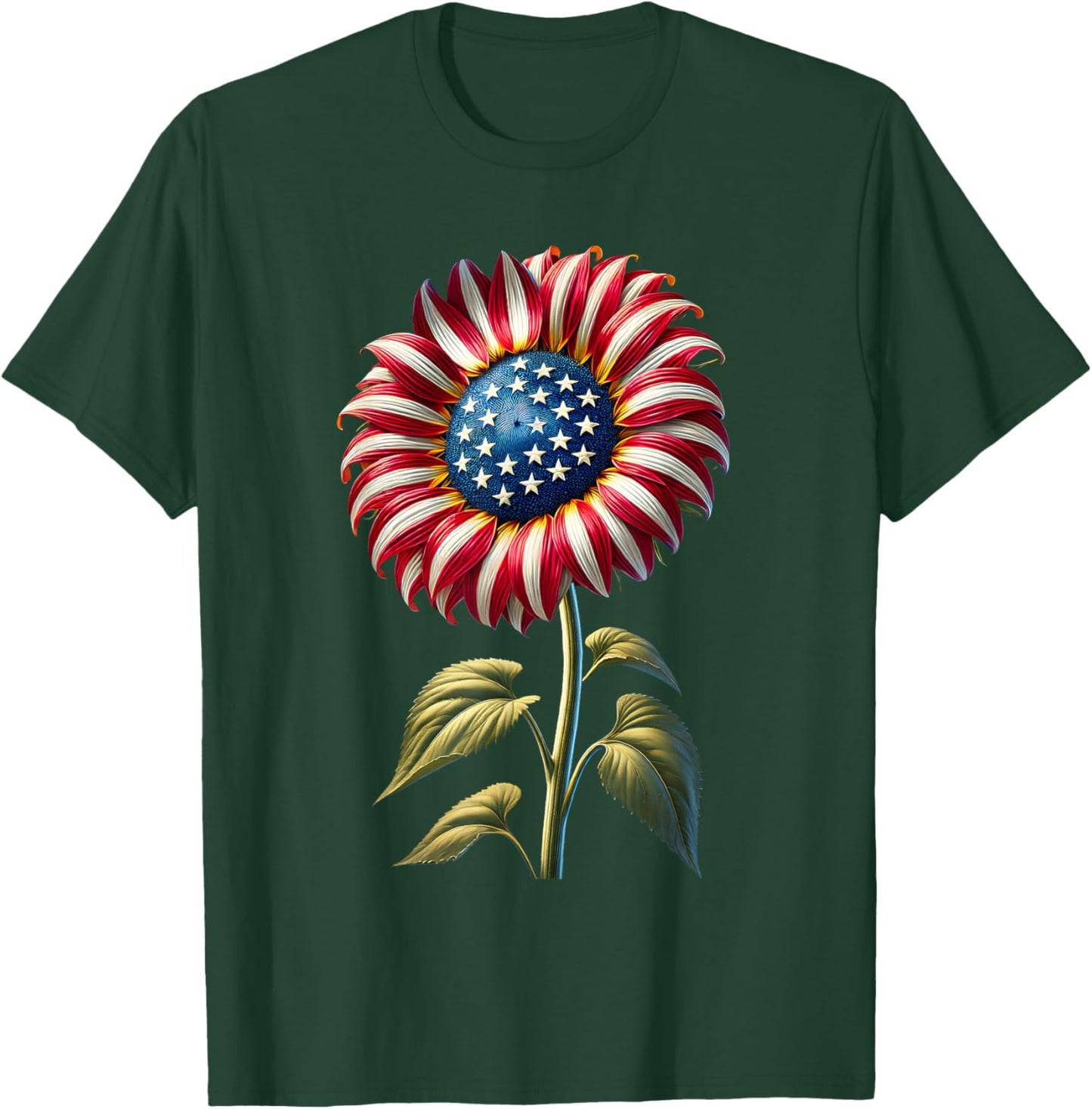 Sunflower American Flag USA Merica Funny 4th Of July Fourth T-Shirt - T-Shirt | Forest