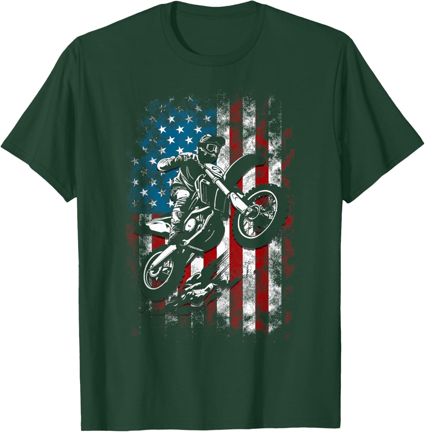 Best Dirt Bike Boys Dirtbike Racing US Flag Biker T-Shirt - T-Shirt | Forest