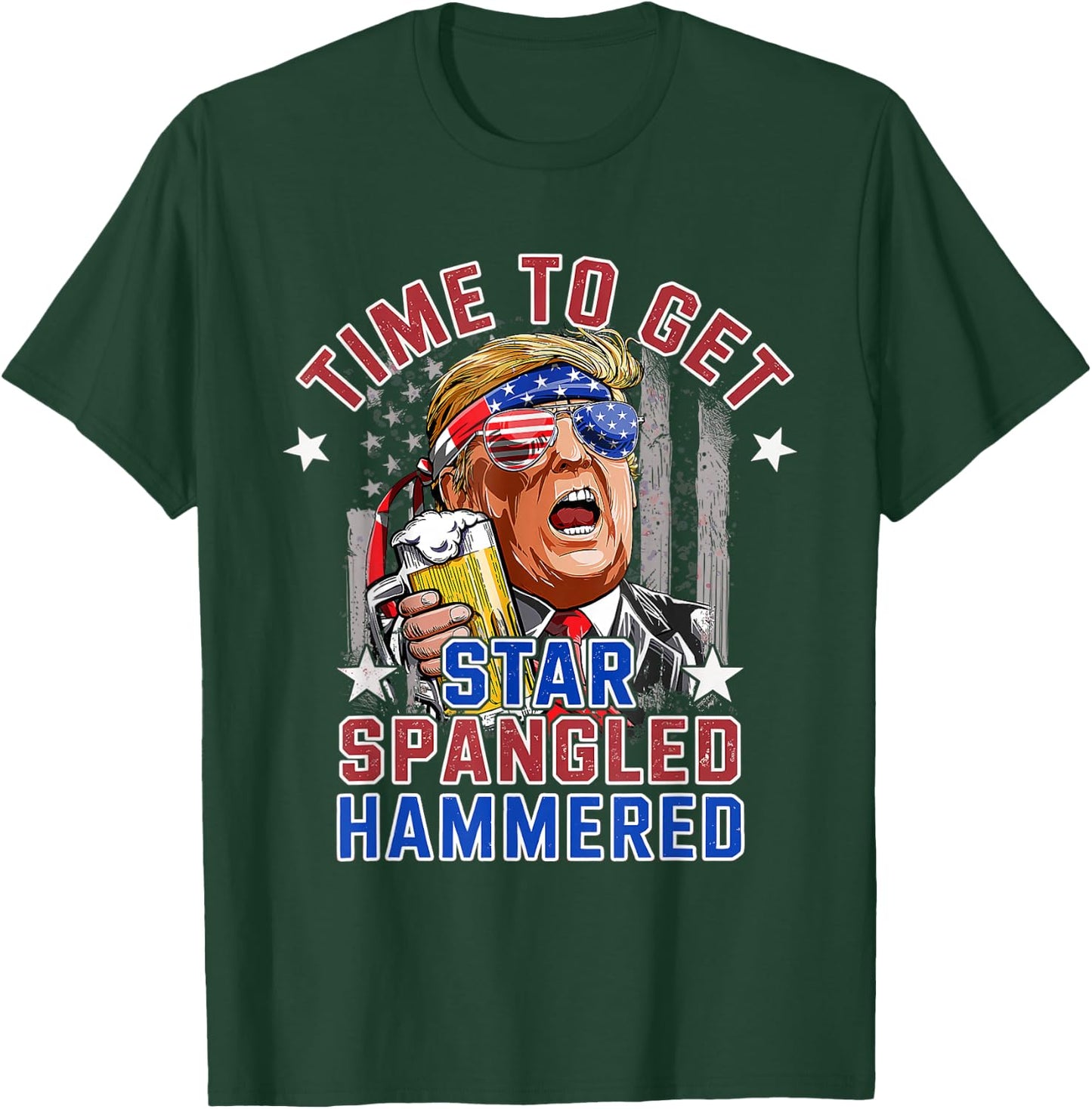 Time to Get Star Spangled Hammered 4th of July Men Trump T-Shirt - T-Shirt | Forest