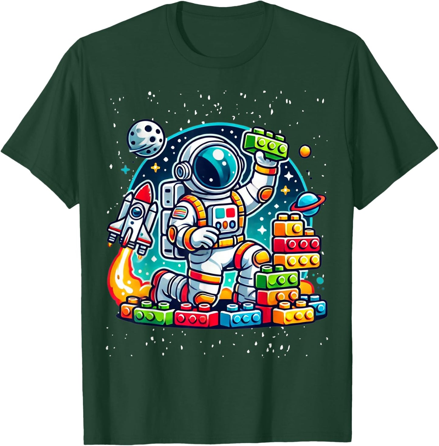 Master Builder Space Astronaut Building Blocks Bricks Boys T-Shirt - T-Shirt | Forest