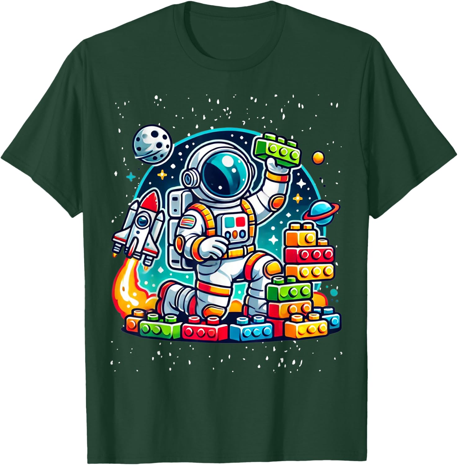 Master Builder Space Astronaut Building Blocks Bricks Boys T-Shirt - T-Shirt | Forest