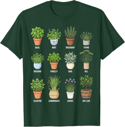 Herbs in Pots Culinary & Botanical Chart T-Shirt - T-Shirt | Forest
