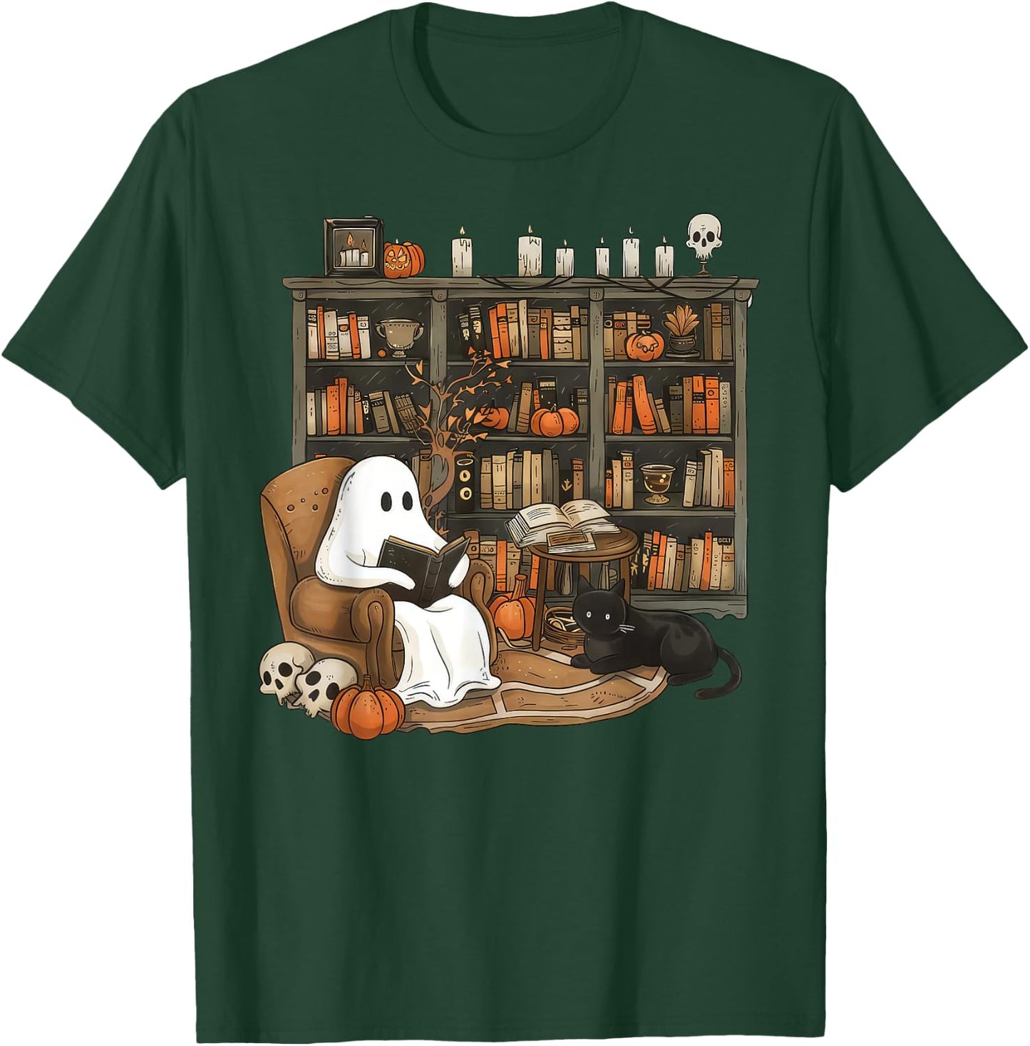 Vintage Ghost Reading Books Librarian Teacher Halloween Women T-Shirt - T-Shirt | Forest