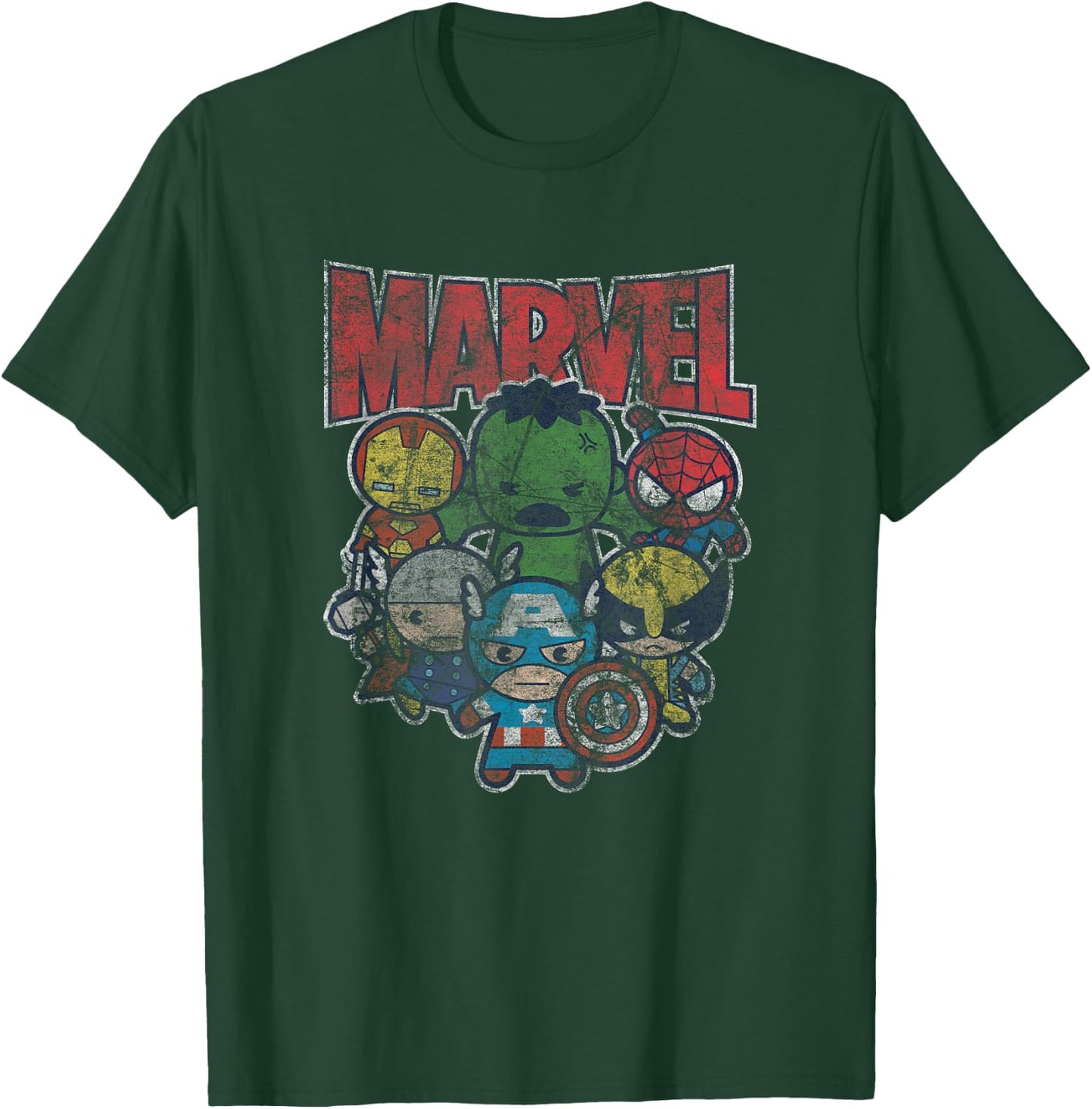 Marvel Kawaii Avengers Assembled Distressed Group Shot T-Shirt - T-Shirt | Forest