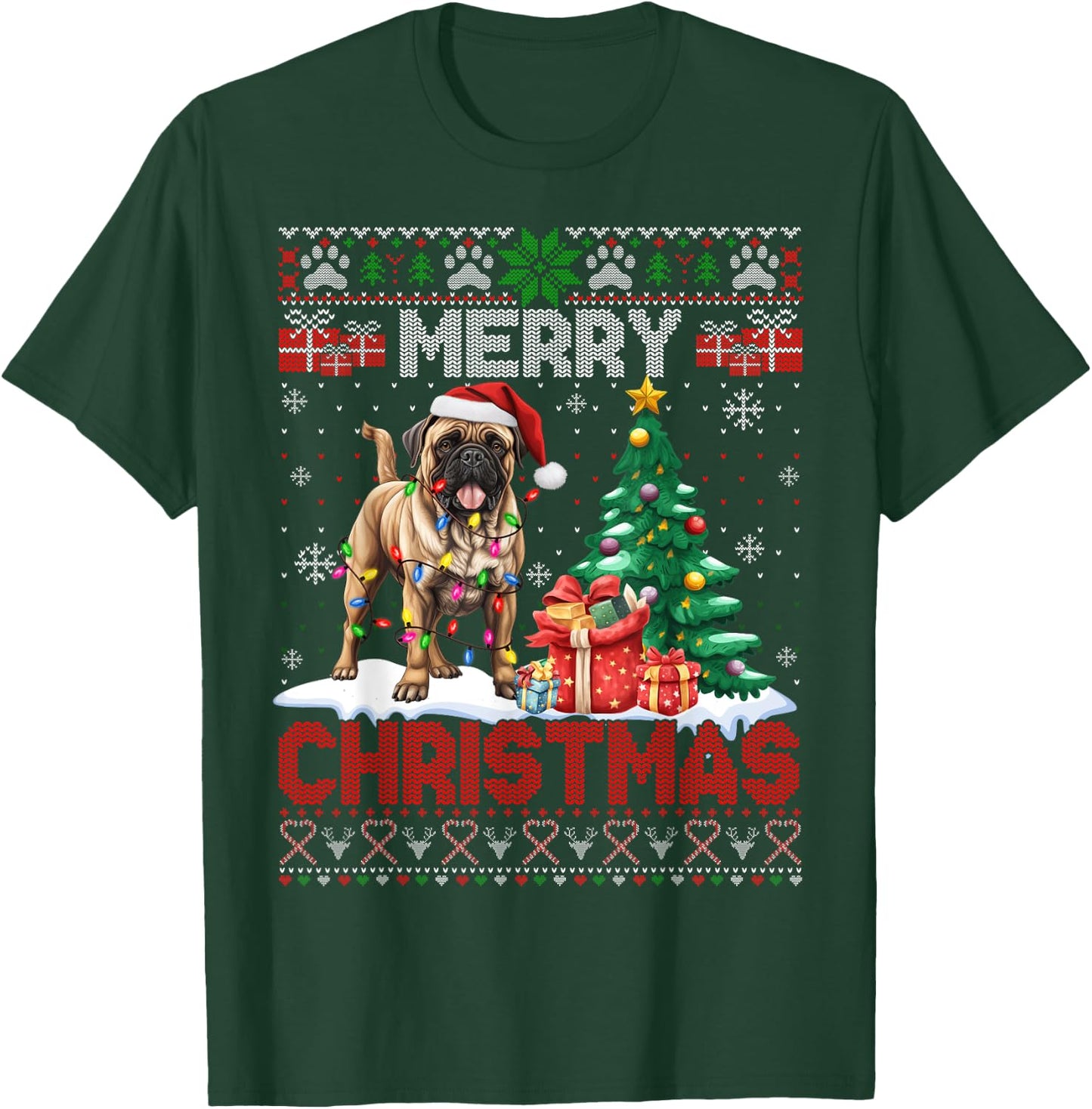 Merry Christmas Bullmastiff Lovers Family Ugly Xmas Sweater T-Shirt - T-Shirt | Forest