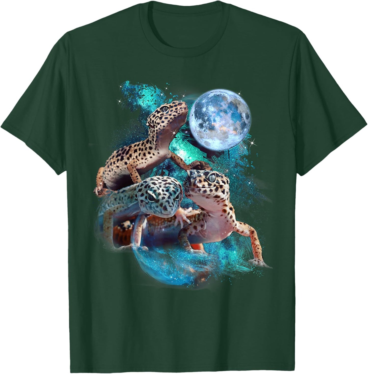 3 Moon Gecko Funny Reptile Leopard Lizard Geckos Art Novelty T-Shirt - T-Shirt | Forest