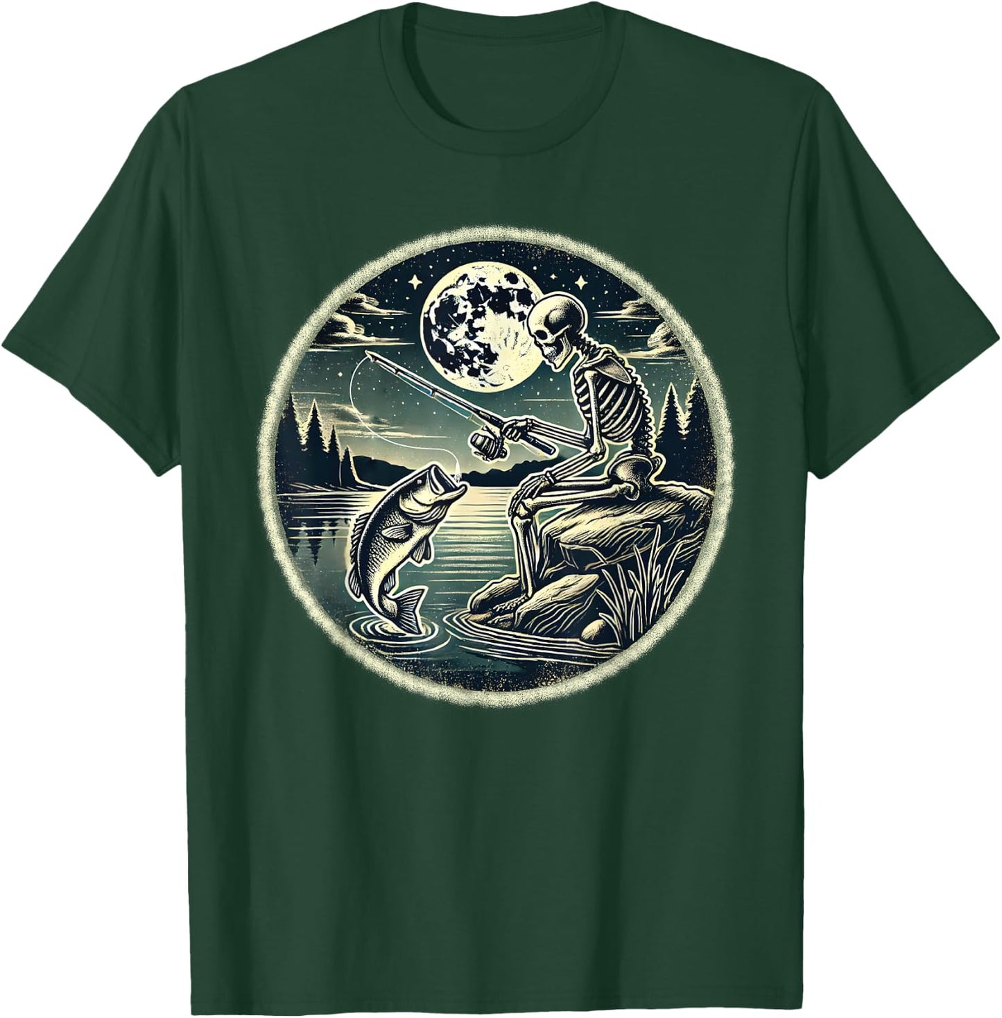 Halloween Skeleton Fishing Costume Fisherman Men Boys Kids T-Shirt - T-Shirt | Forest