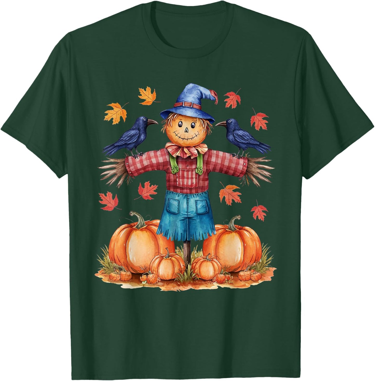 Scarecrow Autumn Hello Fall Pumpkin Thanksgiving Halloween T-Shirt - T-Shirt | Forest
