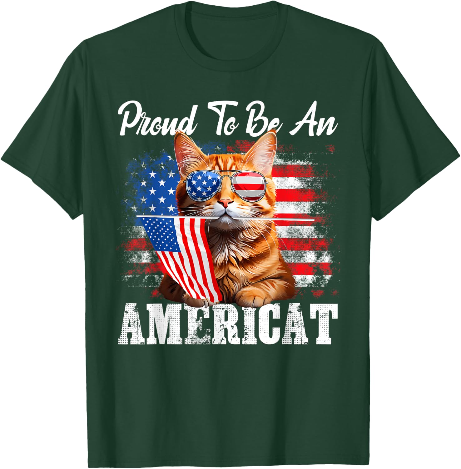 Proud To Be An Americat Orange Cat American Flag 4th Of July T-Shirt - T-Shirt | Forest