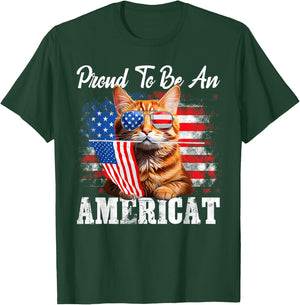 Proud To Be An Americat Orange Cat American Flag 4th Of July T-Shirt - T-Shirt | Forest