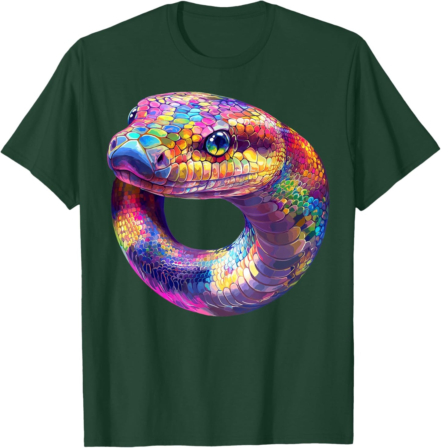 Colorful Anaconda Snake Face Animal Lover Men Women Black T-Shirt - T-Shirt | Forest