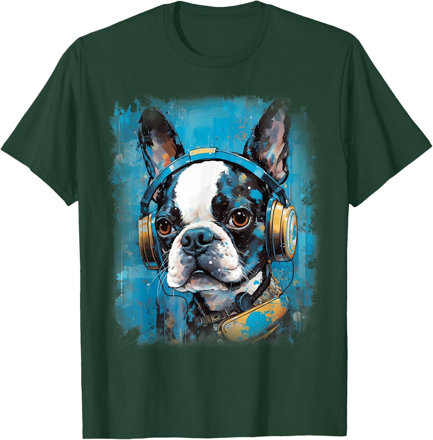 Rave EDM Boston Terrier Dog Headphone Women Kids T-Shirt - T-Shirt | Forest