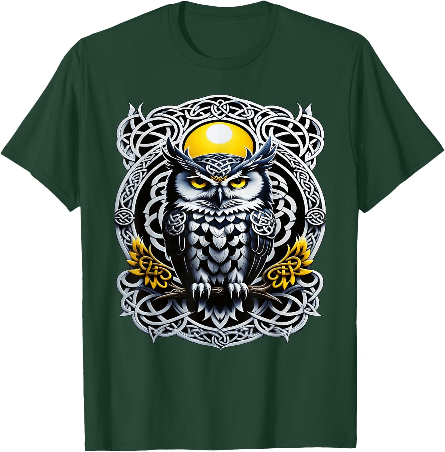 Celtic Owl Mystical Tattoo Design, Symbolic Knotwork T-Shirt - T-Shirt | Forest