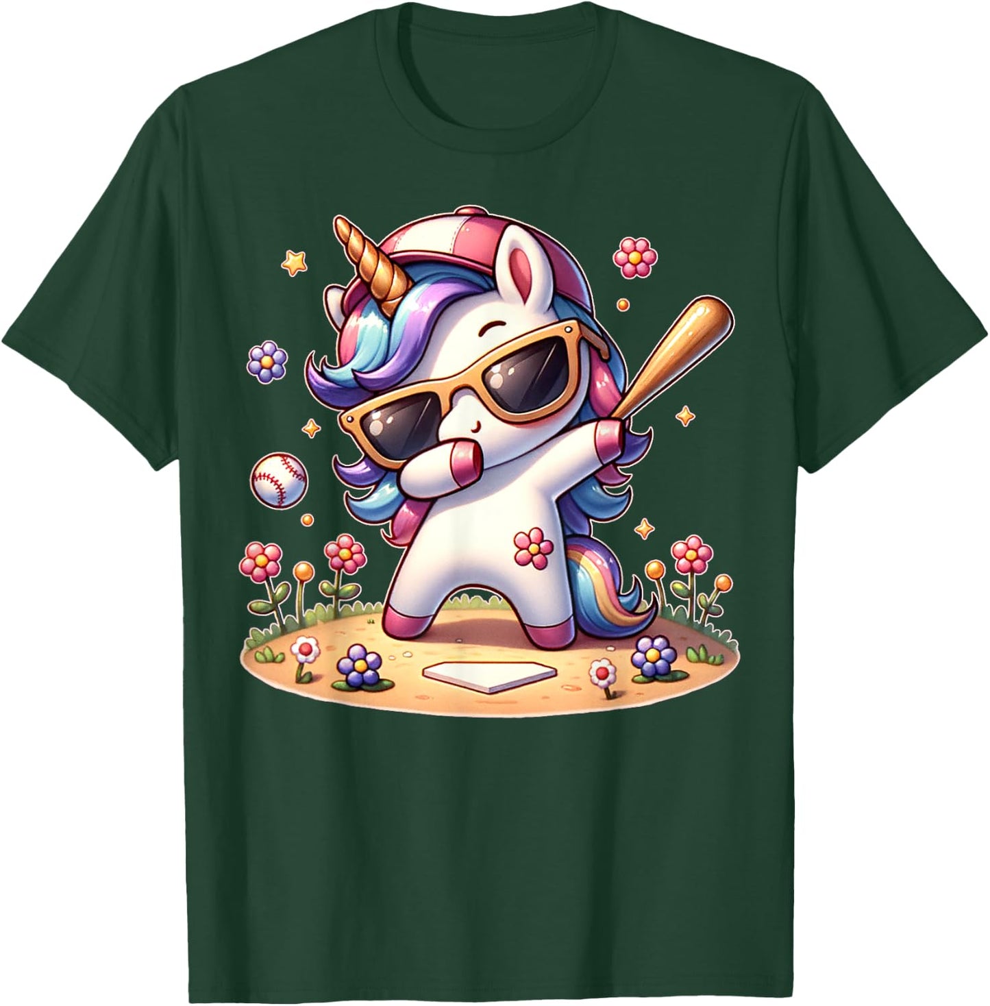 Cute Unicorn Softball Baseball T-ball Shirt for Girl Toddler T-Shirt - T-Shirt | Forest