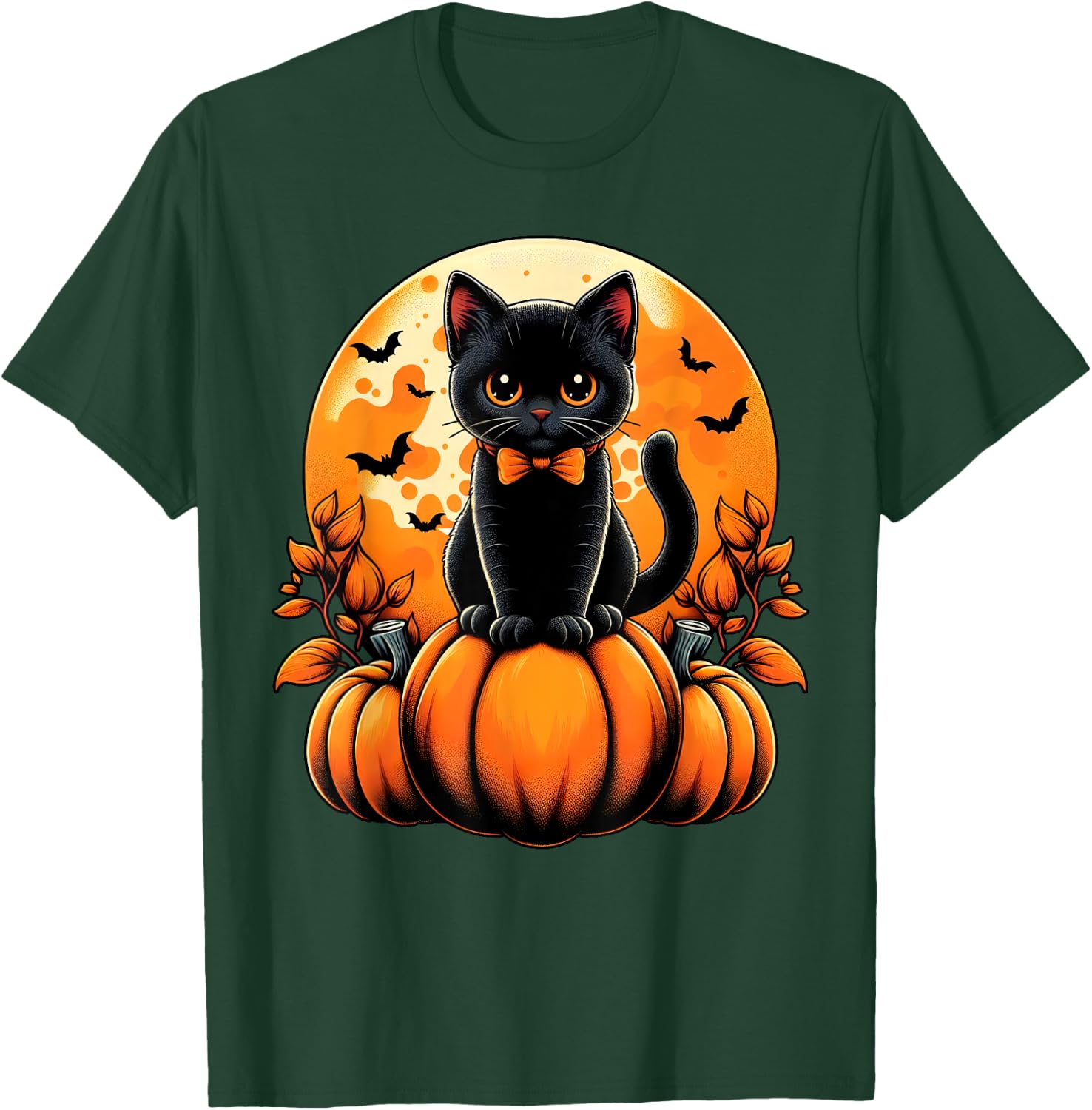 Retro Black Cat Pumpkin Halloween Costume Fall Autumn Season T-Shirt - T-Shirt | Forest