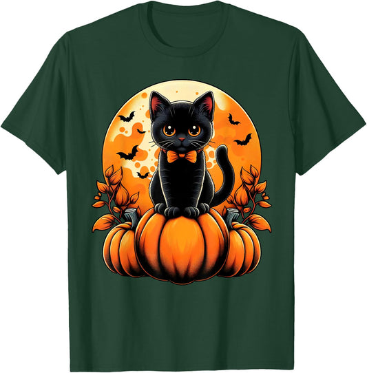 Retro Black Cat Pumpkin Halloween Costume Fall Autumn Season T-Shirt - T-Shirt | Forest