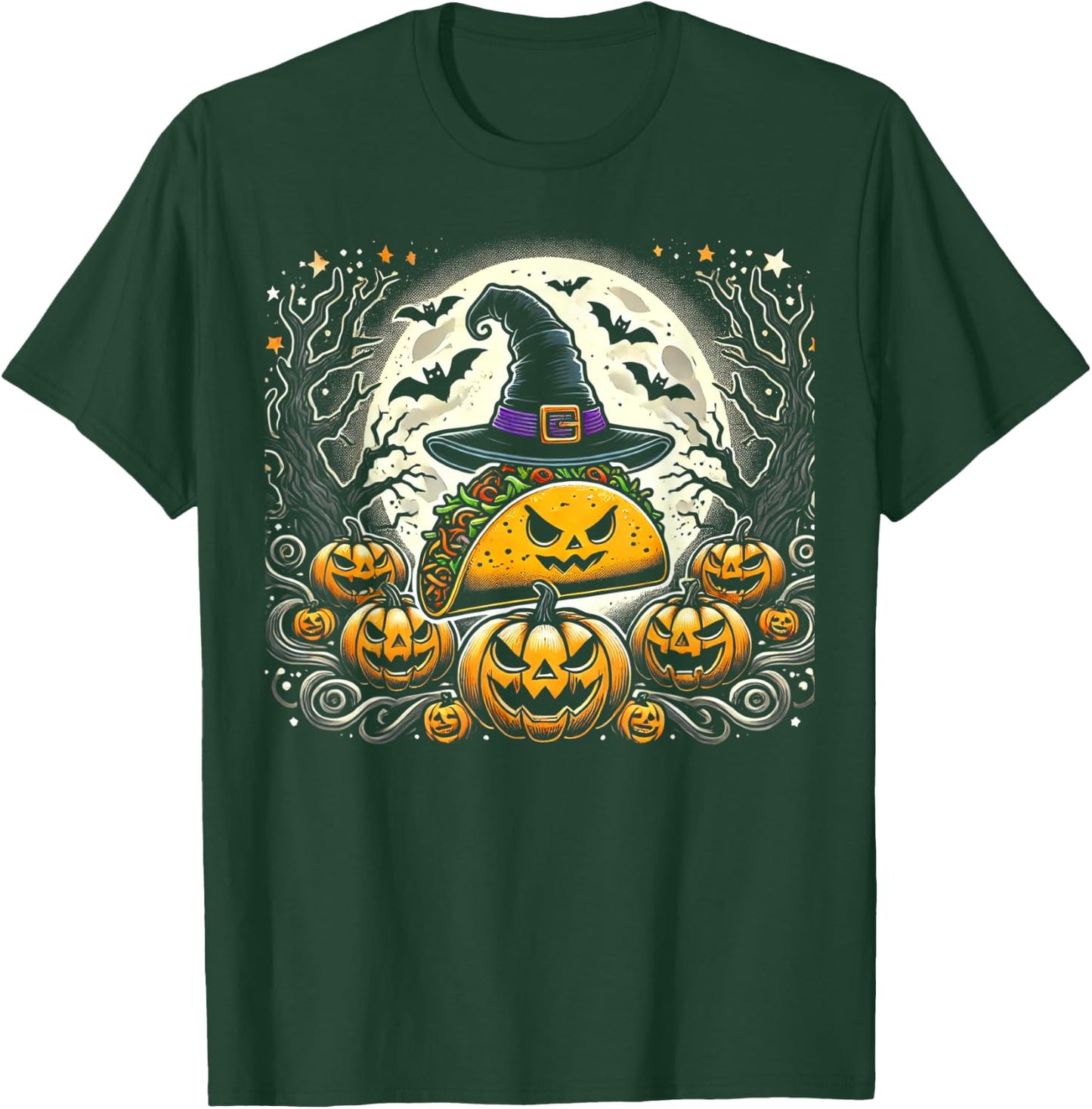 Taco Witch Halloween - Spooky Pumpkin Art T-Shirt - T-Shirt | Forest