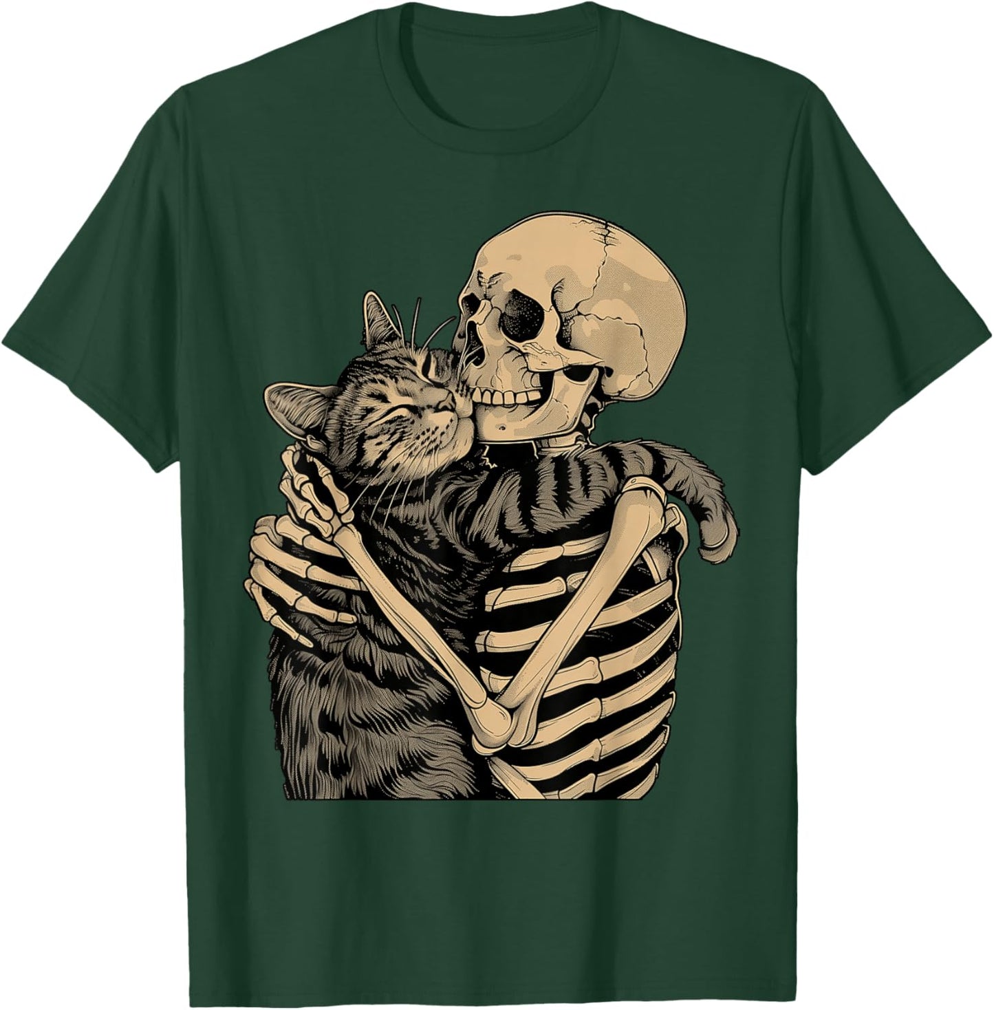 Skeleton Hugging Cat Halloween Cat Lover Cat Mom Dad T-Shirt - T-Shirt | Forest